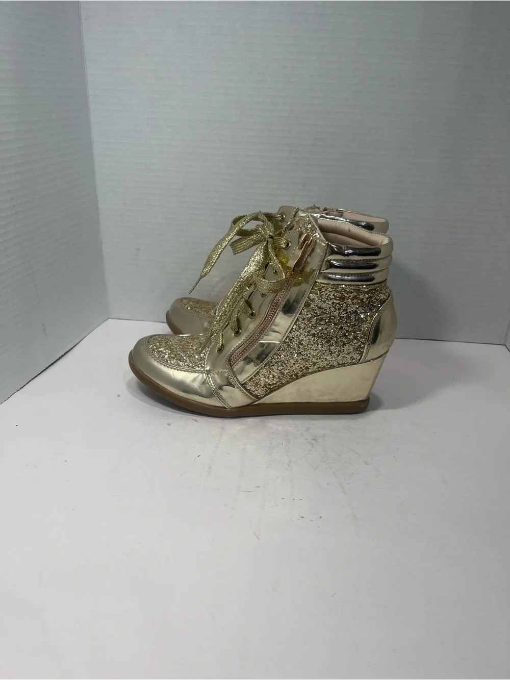 Women’s Gold Glitter Wedge Sneakers